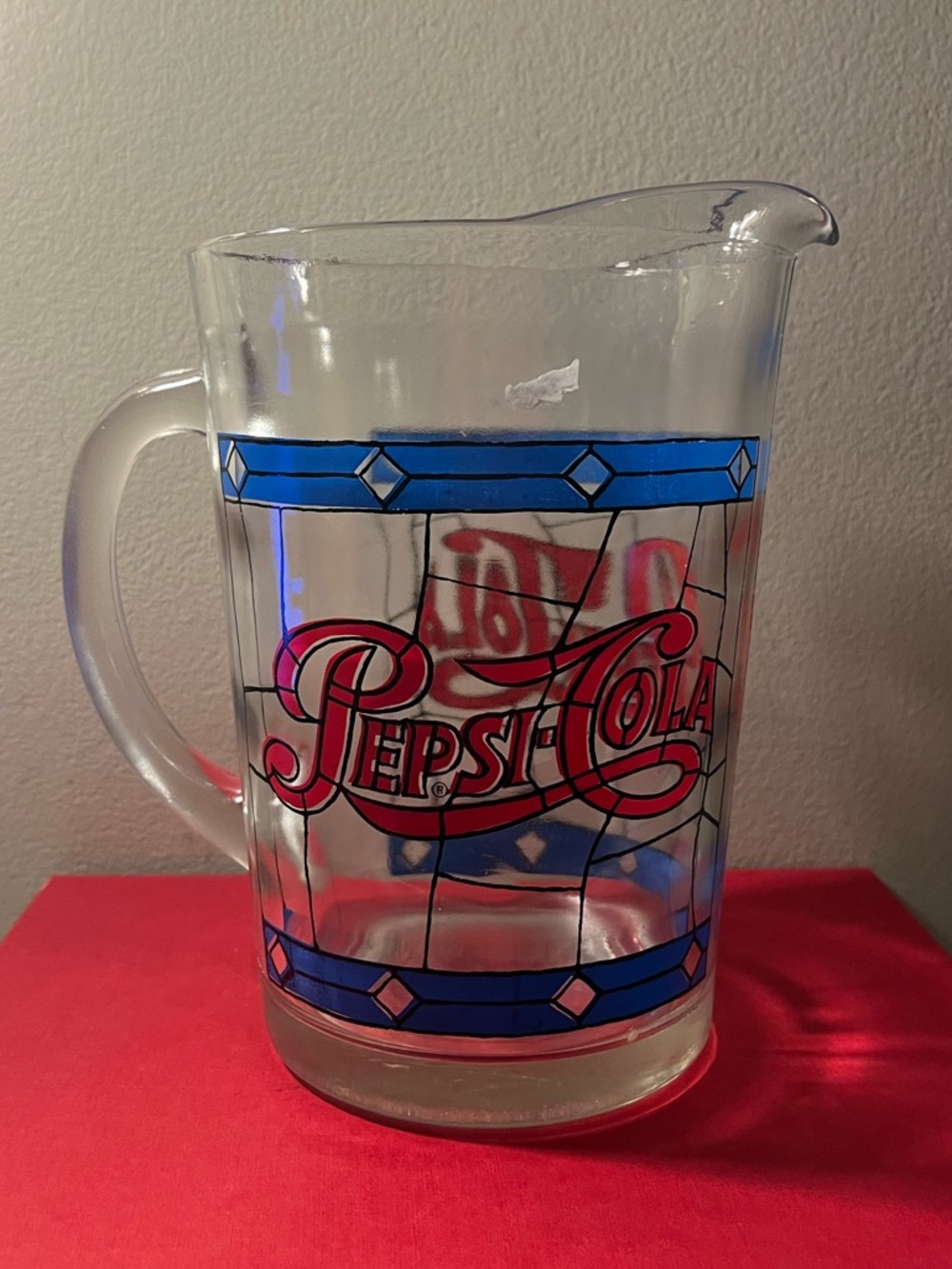 Vintage PEPSI COLA Glass Beverage Pitcher Tiffany Style Stained Glass Pizza Hut